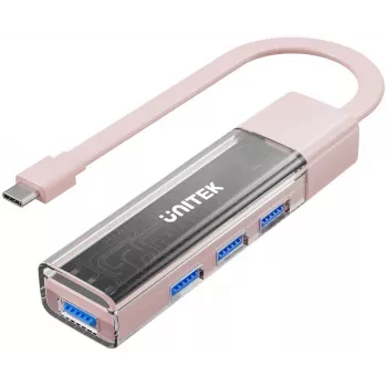 UNITEK Dvikryptis USB-C/USB-A šakotuvas, 4 prievadų, 5 Gbps, rožinis