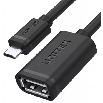 UNITEK USB 2.0 OTG laidas, microUSB kištukas į USB-A lizdą, 15 cm, juodas