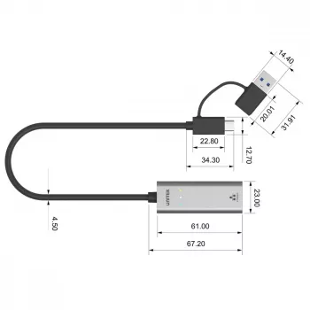 UNITEK USB-A/C 3.1 Gen 1 į RJ45 2.5 Gigabit Ethernet adapteris U1313C