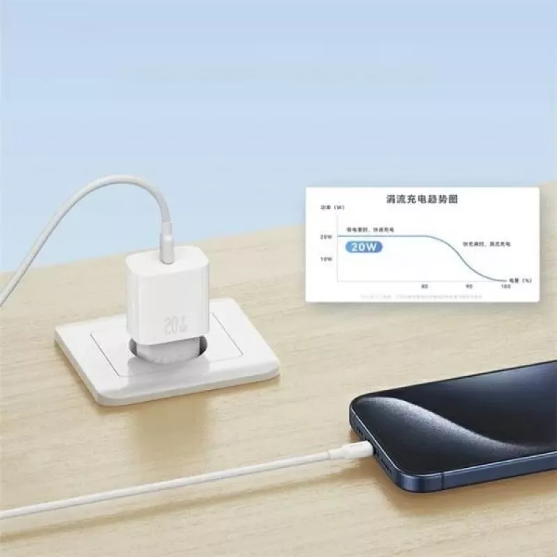 USAMS Yi Series T65 20W PD Greitasis Įkroviklis su USB-C į USB-C 60W Kabeliu, Baltas (OYXLTZ01)