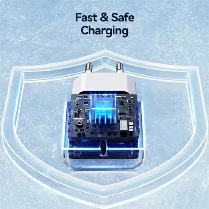 USAMS Yi Series T65 20W PD Greitasis Įkroviklis su USB-C į USB-C 60W Kabeliu, Baltas (OYXLTZ01)
