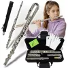 V-TONE SCF 16 skersinė fleita su lenktu galvutės vamzdeliu, C klavišas, sidabruota nikelio žalvario, uždara sistema, Split E mechanizmas, pradedančiųjų fleita su dėklu ir aksesuarais