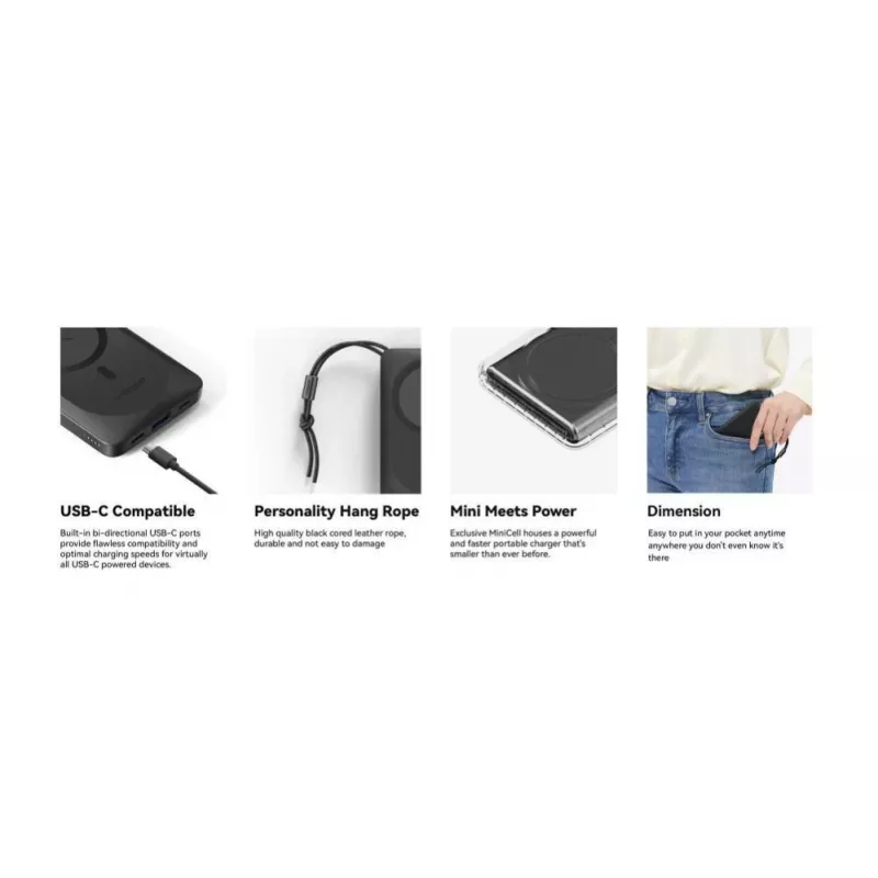 Veger MagOn Power Bank 10000 mAh Baltas – suderinamas su MagSafe, PD QC3.0 20W belaidžiu įkrovimu