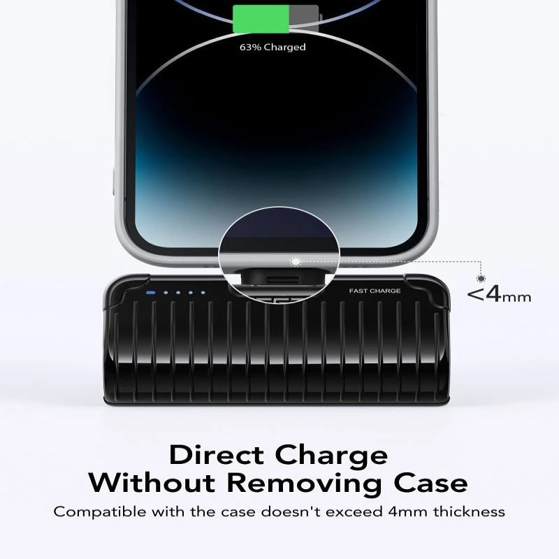 Veger PlugOn Power Bank (W0558P) 5000 mAh 20W PD QC3.0 su Įmontuota Lightning Jungtimi Juoda
