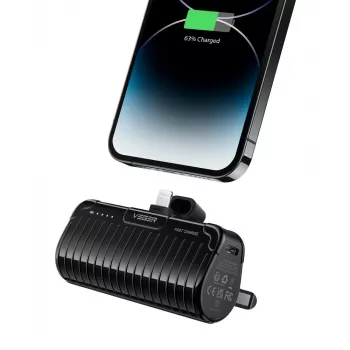 Veger PlugOn Power Bank (W0558P) 5000 mAh 20W PD QC3.0 su Įmontuota Lightning Jungtimi Juoda