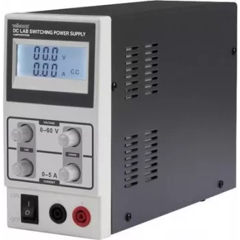 Velleman LABPS6005SM 60V 5A 300W reguliuojamas nuolatinės srovės maitinimo šaltinis su LED ekranu, juodas/pilkas