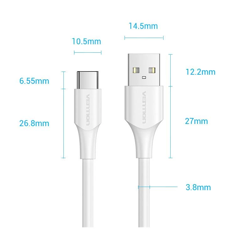 VENTION CTHWH USB-C į USB 2.0 laidas, 2 m, baltas