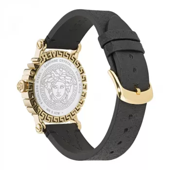 Versace V-Circle moteriškas šveicariškas kvarcinis laikrodis VE6D00223 40mm juodu ciferblatu, odiniu dirželiu