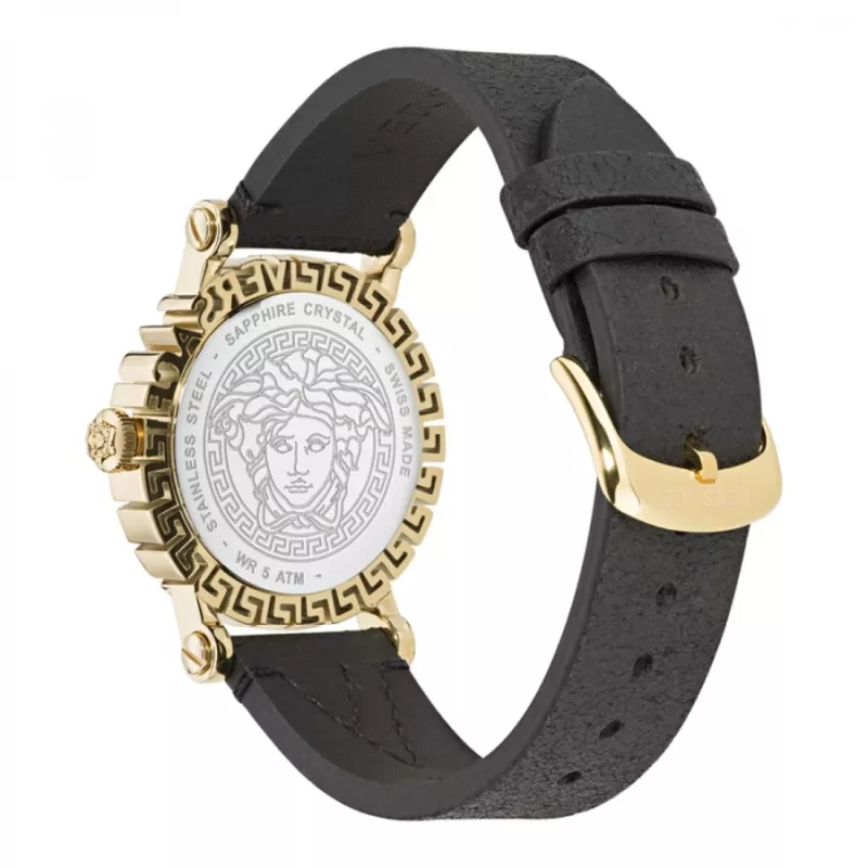 Versace V-Circle moteriškas šveicariškas kvarcinis laikrodis VE6D00223 40 mm juodas ciferblatas odinis dirželis