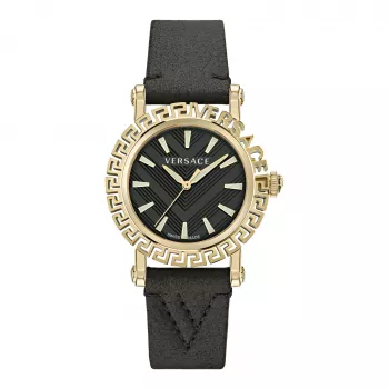Versace V-Circle moteriškas šveicariškas kvarcinis laikrodis VE6D00223 40mm juodu ciferblatu, odiniu dirželiu