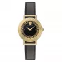 Versace V-Circle moteriškas laikrodis VE3D00322 36mm, šveicariškas kvarcinis, nerūdijančio plieno, juodas ciferblatas, odinė apyrankė