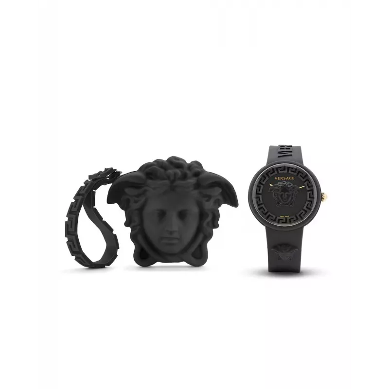 Versace V-Motif moteriškas šveicariškas kvarcinis laikrodis VE6G00223 39mm juodas ciferblatas, odinis dirželis