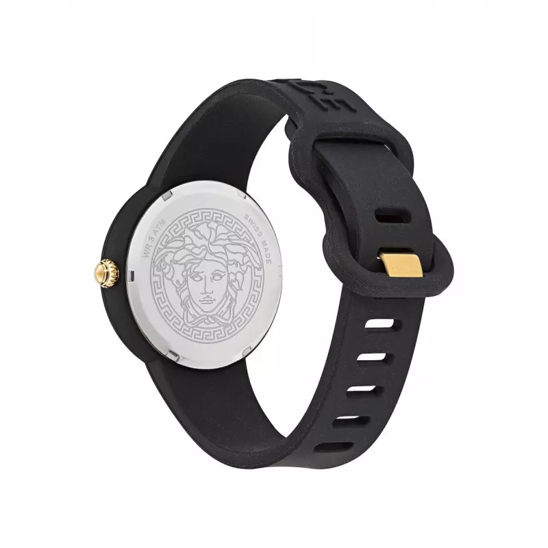Versace V-Motif moteriškas šveicariškas kvarcinis laikrodis VE6G00223 39mm juodas ciferblatas, odinis dirželis