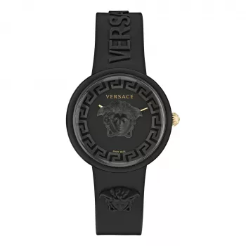 Versace V-Motif moteriškas šveicariškas kvarcinis laikrodis VE6G00223 39mm juodas ciferblatas, odinis dirželis