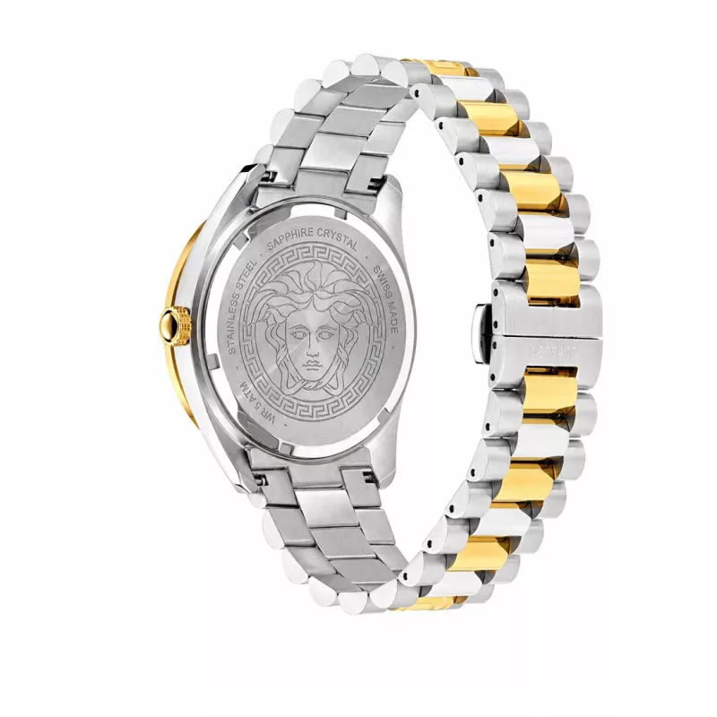 VERSACE V-Race vyriškas šveicariškas kvarcinis laikrodis su nerūdijančio plieno apyranke, 42 mm, juodas ciferblatas VE8E00424