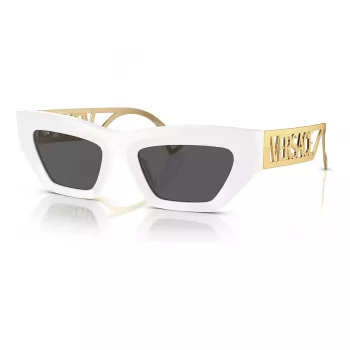 VERSACE VE4432U40187 Moteriški katės akies formos akiniai nuo saulės – juodas acetatinis rėmelis, pilki polikarbonatiniai lęšiai, UV400 apsauga