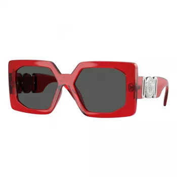 VERSACE VE4478U550087 Moteriški Akiniai Nuo Saulės – Juodas Acetato Rėmelis, Pilki Polikarbonato Lęšiai, 55 mm Lęšio Plotis, 100% UV400 Apsauga