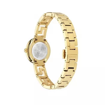 Versace moteriškas laikrodis VE7A00323 28mm šveicariškas kvarcinis su baltu ciferblatu ir juodu odiniu dirželiu