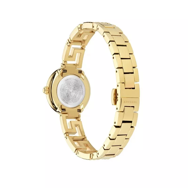 Versace moteriškas laikrodis VE7A00323 28mm šveicariškas kvarcinis su baltu ciferblatu ir juodu odiniu dirželiu