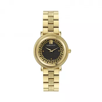 VERSACE Moteriškas VE7F00623 Šveicariški Kvarciniai Laikrodžiai 35mm Juodas Ciferblatas Odinis Dirželis