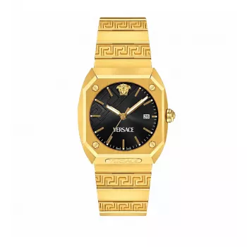 VERSACE moteriškas laikrodis VE8F00424, 44 mm juodas ciferblatas su odiniu dirželiu