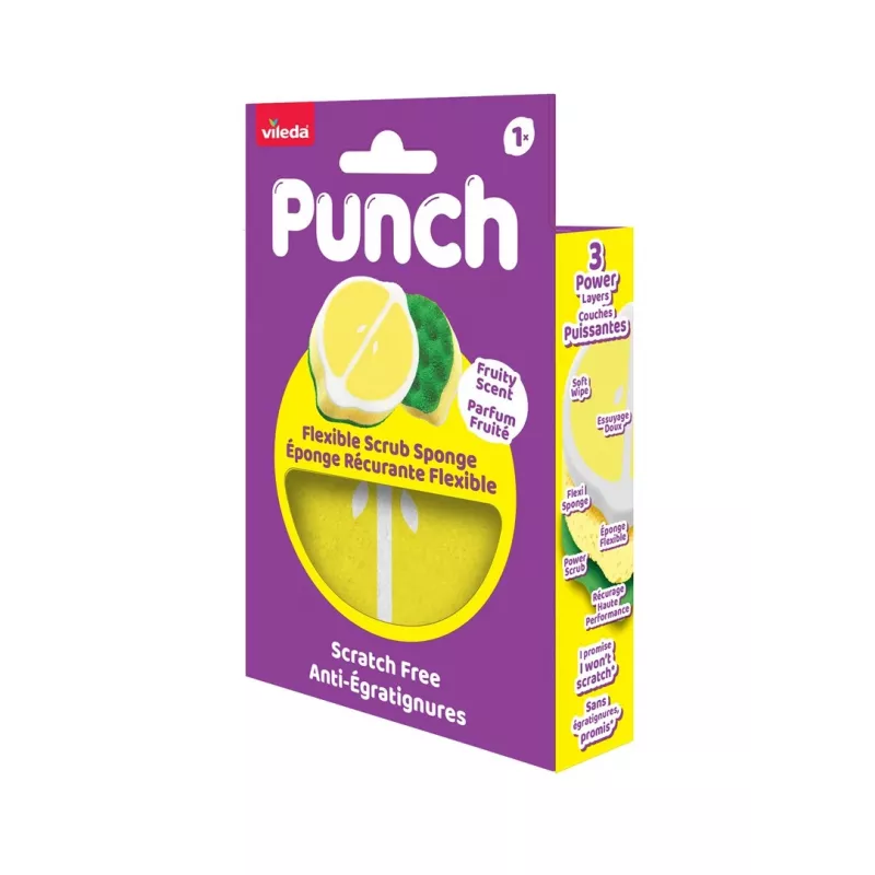 Vileda Punch Flexible Sponge Scourer, Lemon, 1 vnt.