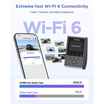 VIOFO A119M Pro 2K QHD Vaizdo Registratorius su Sony STARVIS 2 IMX675, Įmontuotu GPS ir Wi-Fi, Super Kondensatoriumi, 140° Matymo Kampu, 1.5 colio Ekranu