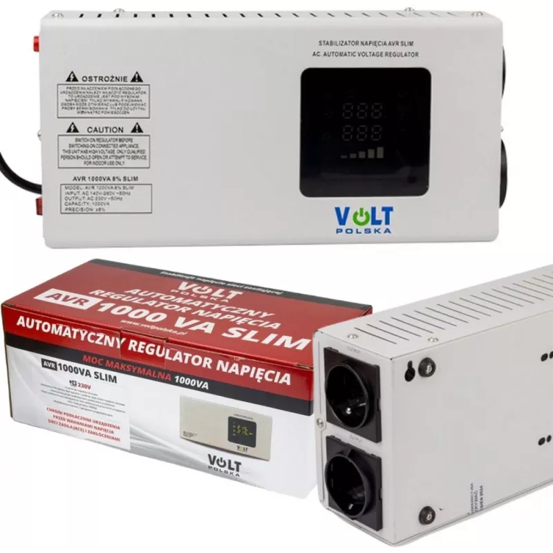Volt Polska 5AVRZS1000 AVR 1000VA Slim automatinis įtampos reguliatorius - 600W, 2 lizdai, LCD