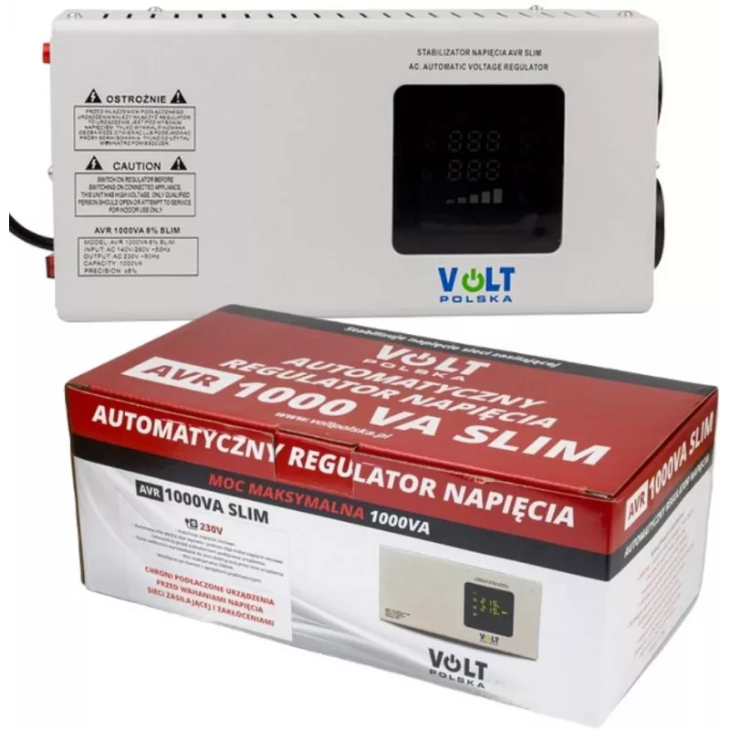 Volt Polska 5AVRZS1000 AVR 1000VA Slim automatinis įtampos reguliatorius - 600W, 2 lizdai, LCD