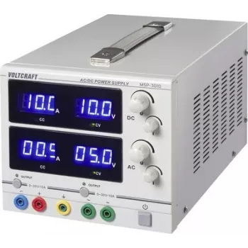 VOLTCRAFT MSP-3010 reguliuojamas AC ir DC laboratorinis maitinimo šaltinis 0-30 V 0-10 A 2x 300 W 4 mm bananų jungtys dviguba išvestis (VC-17370145)