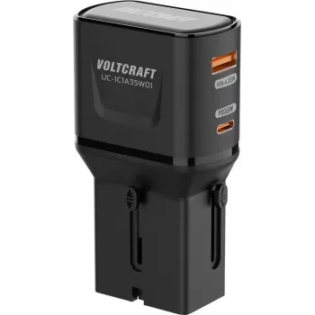 VOLTCRAFT UC-1C1A35W01 35W kelioninis sieninis įkroviklis USB-C PD ir USB-A Quick Charge, juodas, su EU/UK/US adapteriais VC-17792720