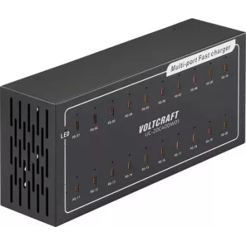 Voltcraft UC-20C400W01 20 prievadų USB-C įkrovimo stotis 400W, 5V/3A vienam prievadui, metalinis korpusas su aktyviu aušinimu VC-16676850