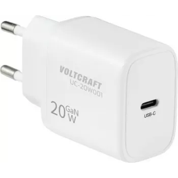 VOLTCRAFT UC-20W001 USB sieninis įkroviklis 20 W 1x USB-C greitasis įkrovimas, USB PD 3.0, baltas, GaN (VC-17942085)