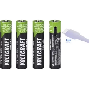 VOLTCRAFT VC-AAA400USB USB-C įkraunamos ličio jonų AAA baterijos 400 mAh 1,5 V - 4 vnt.