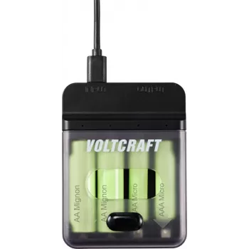 Voltcraft VC-BC4-PB1 2-in-1 NiMH baterijų įkroviklis ir power bankas 4x AA/AAA, 500mA, USB-C įėjimas, USB-A išėjimas, juodas