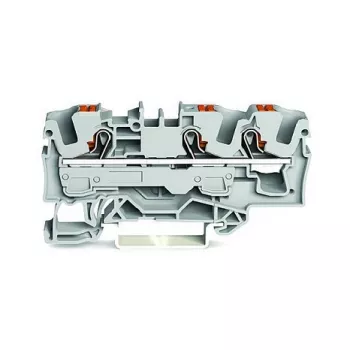 WAGO 2206-1301 3 laidų pravestinis gnybtas su mygtuku, 6 mm², pilkas
