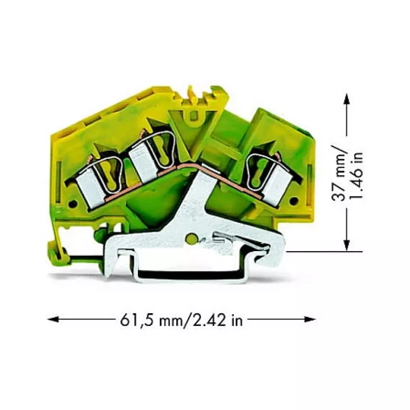 WAGO 281-637 3 laidų apsauginio įžeminimo gnybtų blokas, 4 mm², žaliai geltonas