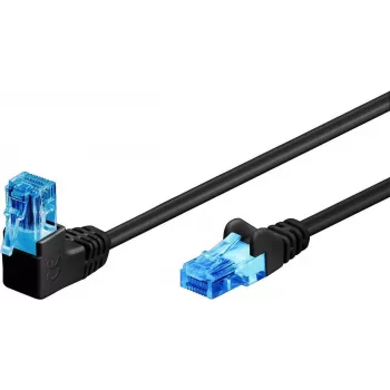 WENTRONIC Goobay CAT 6A tinklo kabelis, 1x 90° kampu, U/UTP, juodas, 10 m - fiksatorius viršuje, CCA varis aliuminis (51533)
