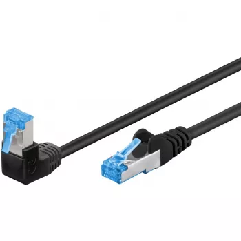 Wentronic Goobay CAT 6A S/FTP tinklo kabelis, RJ45 – RJ45 90° kampu, 0,5 m, juodas, LSZH, varis, 10 Gbps 51556