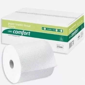 WEPA Comfort rankšluosčių ritinys, 2 sluoksnių, High White, linijinis embossavimas, mėlyna šerdies lipni juosta, 205 mm plotis, 150 m ilgis, 6 ritiniai (316800)