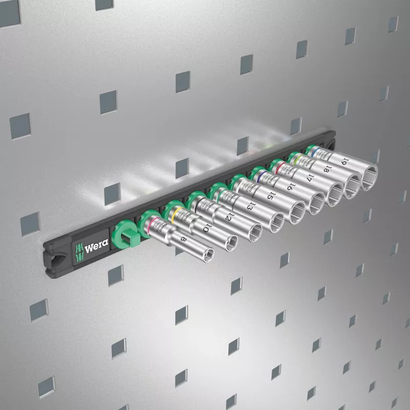 Wera 3/8 inch Deep Socket Rinkinys ant Magnetinės Juostos, 9 dalių, Metrinis, Juodas/Žalias