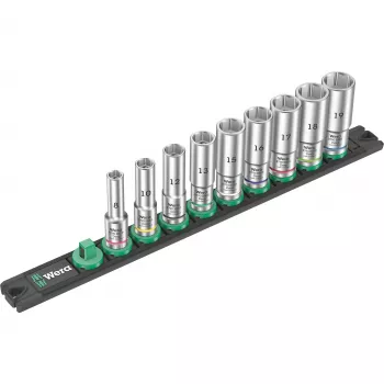 Wera 3/8 inch Deep Socket Rinkinys ant Magnetinės Juostos, 9 dalių, Metrinis, Juodas/Žalias