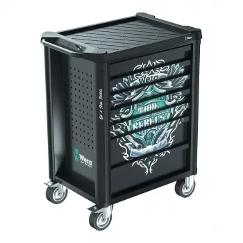 Wera 9700 Tool Rebel Workshop Trolley 1, 7 Drawers, Stainless Steel Worktop, Green/Black