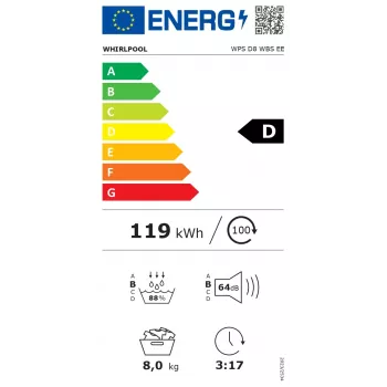 Whirlpool WPS D8 WBS EE Šilumos Siurblio Džiovintuvas 8 kg Priekinis Pakrovimas Baltas