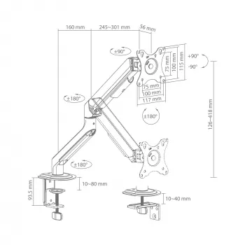 White Shark AKHENATEN I GMS-3209 dujinis monitoriaus laikiklis – vienam ekranui 17–32 colių, 9 kg, VESA 75/100, tvirtinimas prie stalo (clamp/grommet), juodas