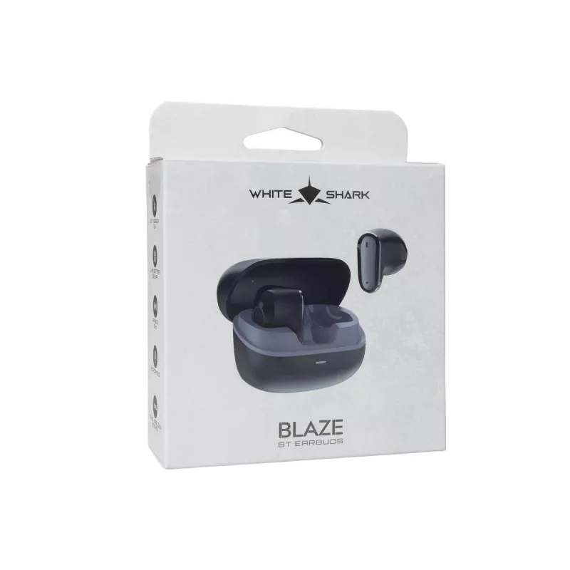 White Shark BLAZE-B GEB-TWS-201 belaidės ausinės su įkrovimo dėklu, IPX4, liečiamu valdymu, juodos
