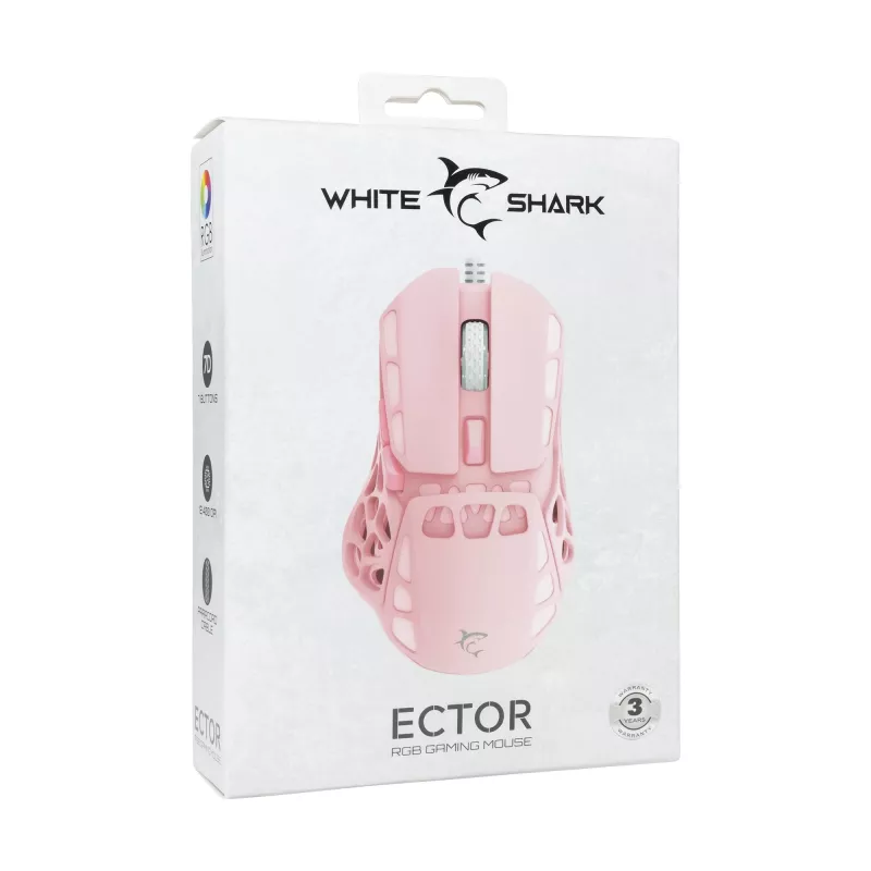 White Shark ECTOR-P GM-5016 laidinis žaidimų pelė, 6400 DPI, rožinė