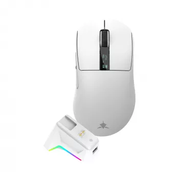 White Shark GAWAIN-W belaidė žaidimų pelė – 12000 DPI, 500mAh baterija, 56g, balta
