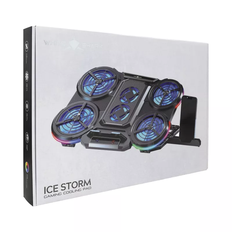 White Shark ICE STORM GCP-6 aušinimo padėklas nešiojamam kompiuteriui, 2x125mm ventiliatoriai, mėlynas LED, USB, iki 17 colių