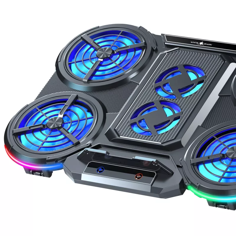 White Shark ICE STORM GCP-6 aušinimo padėklas nešiojamam kompiuteriui, 2x125mm ventiliatoriai, mėlynas LED, USB, iki 17 colių